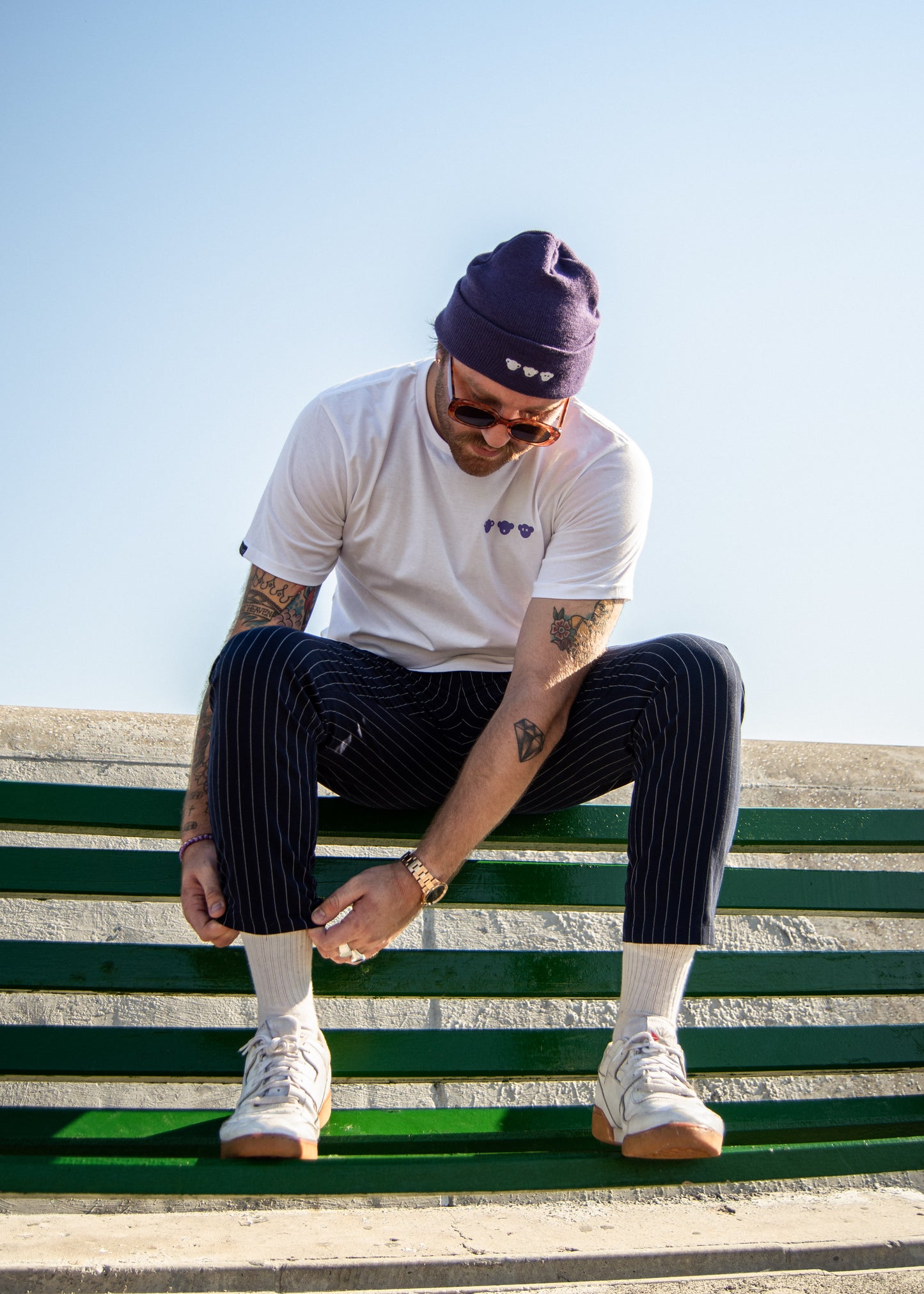 THREE WISE CHIMPS PURPLE BEANIE