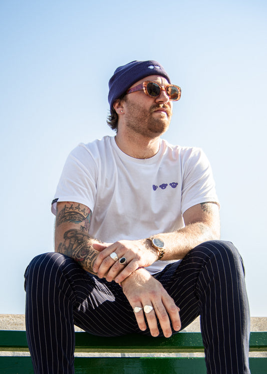 THREE WISE CHIMPS PURPLE BEANIE