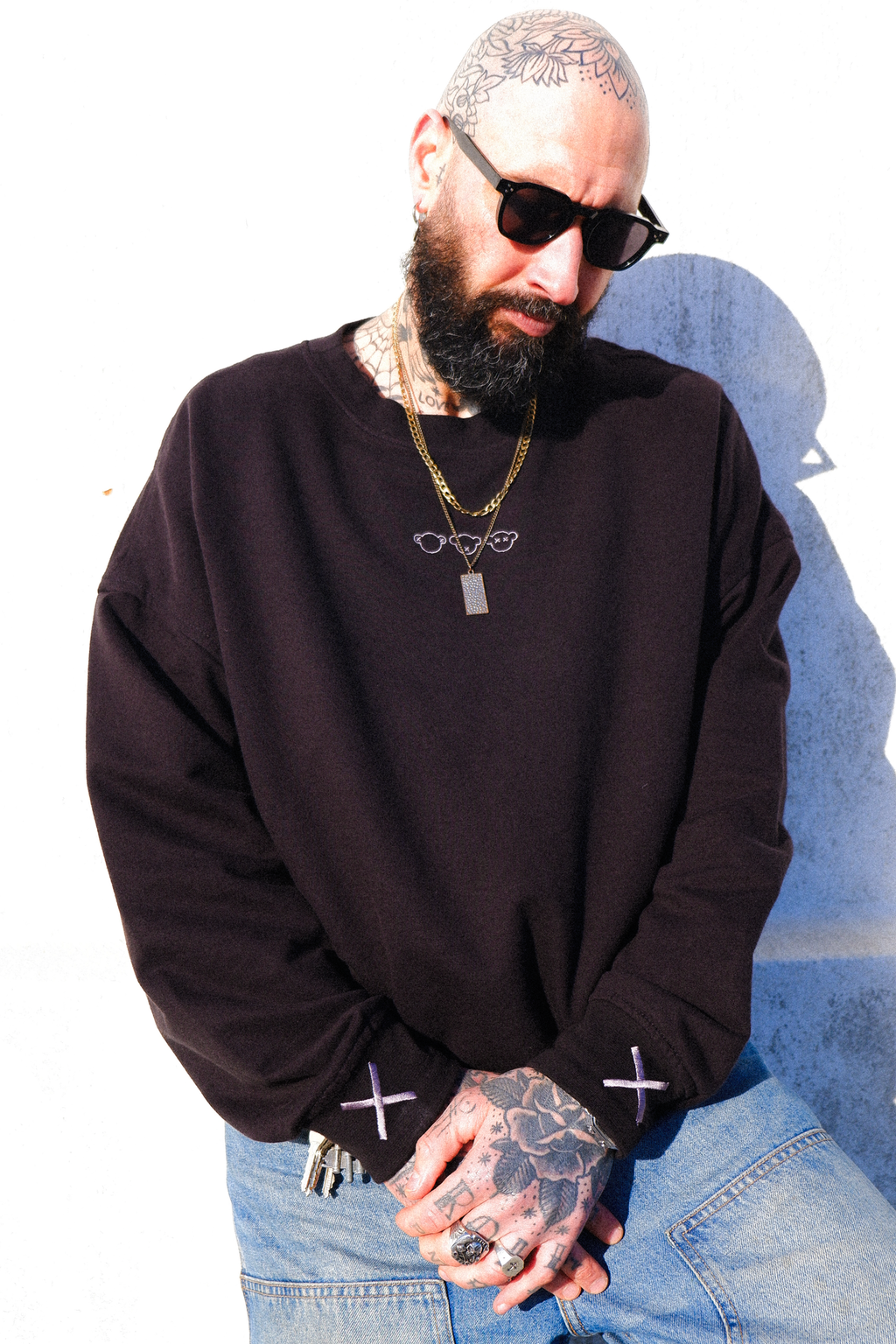 LIGHTWEIGHT OVERSIZED CREW NECK TOP - BLACK