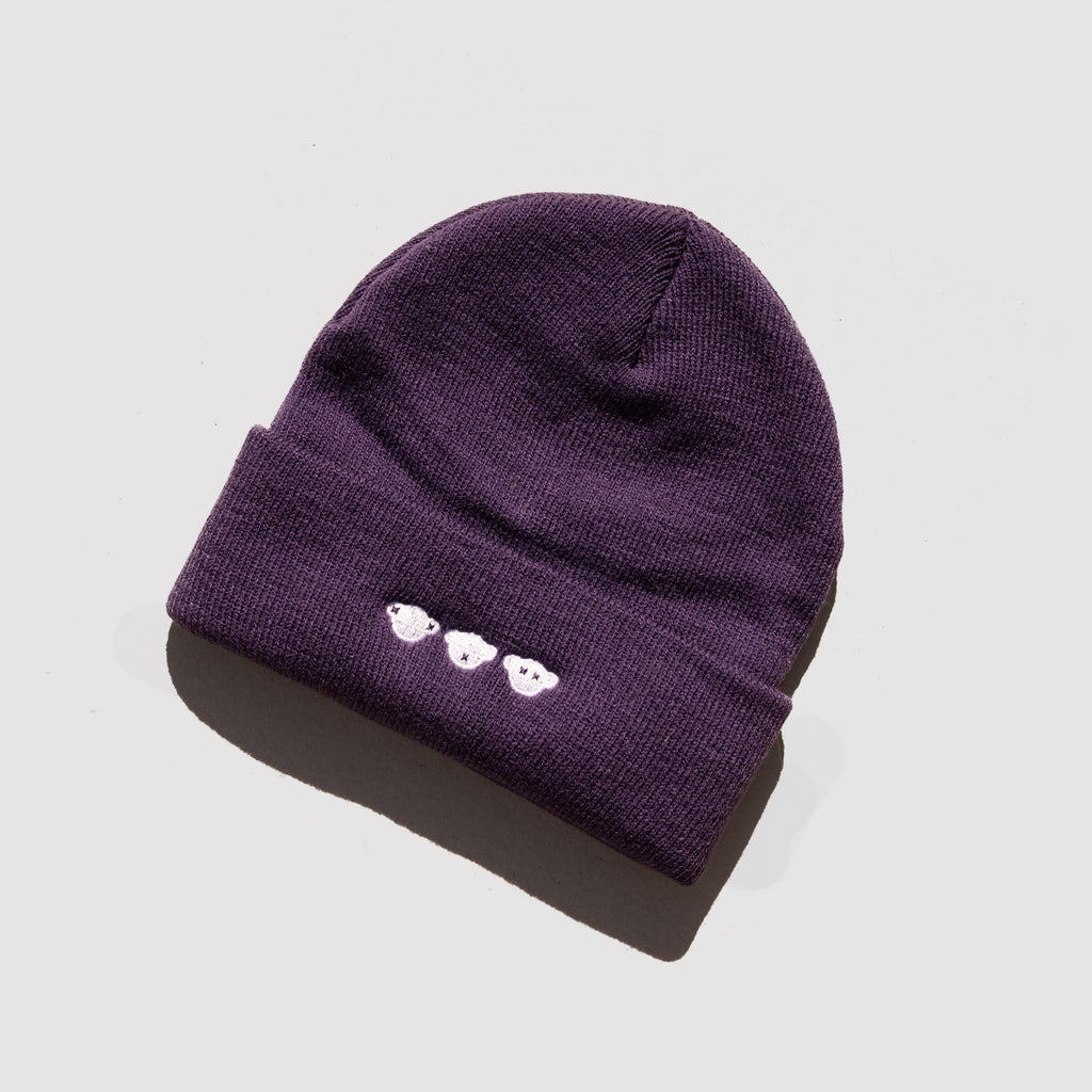 THREE WISE CHIMPS PURPLE BEANIE