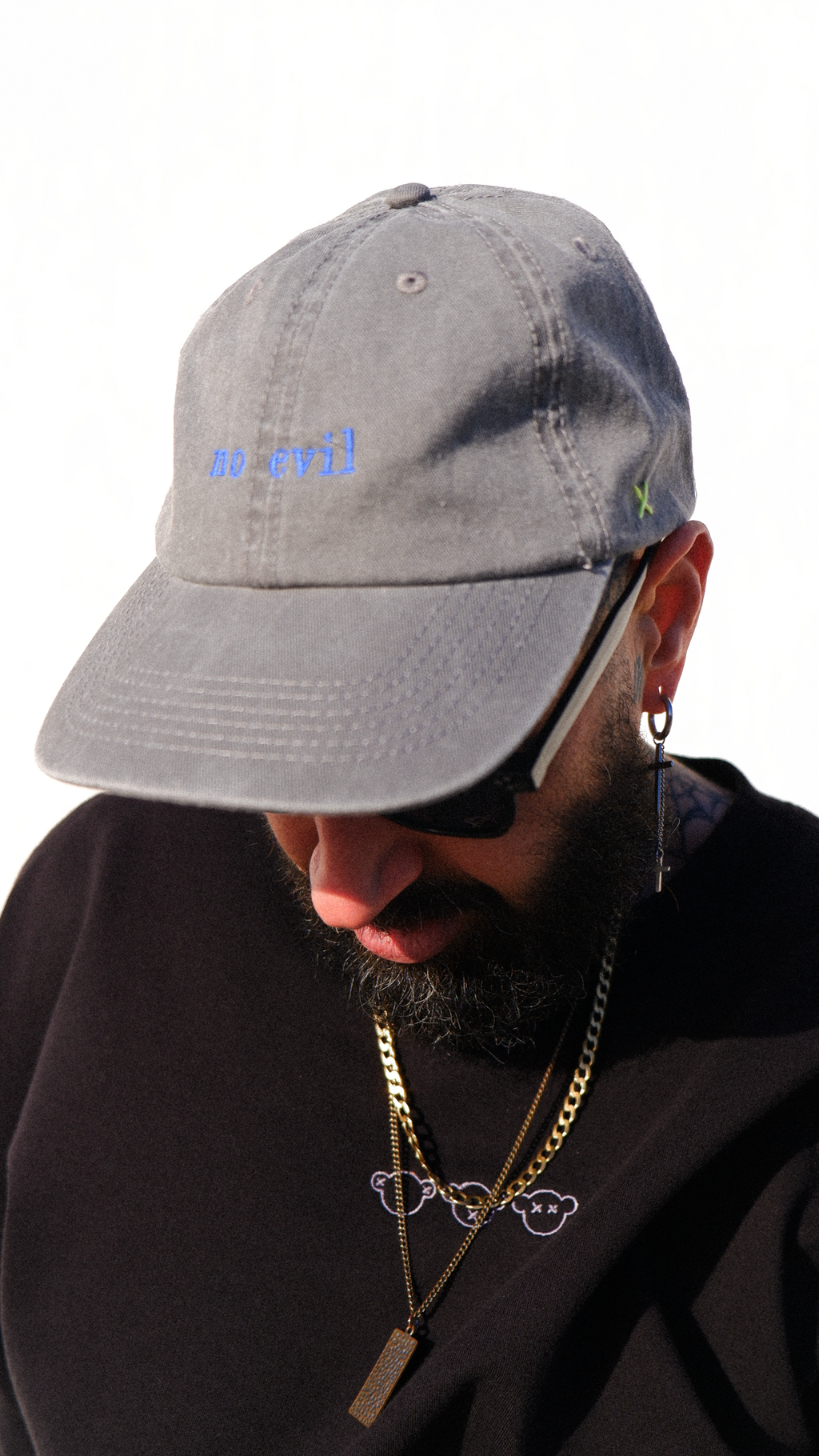 NO EVIL WASH DAD CAP - LIGHT GREY