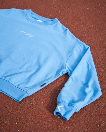 Ladies Blue Oversized Crew Neck Top