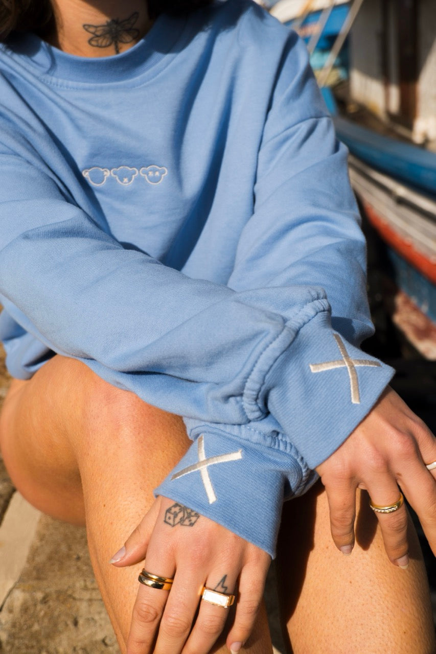 LIGHTWEIGHT OVERSIZED CREW NECK TOP - BLUE