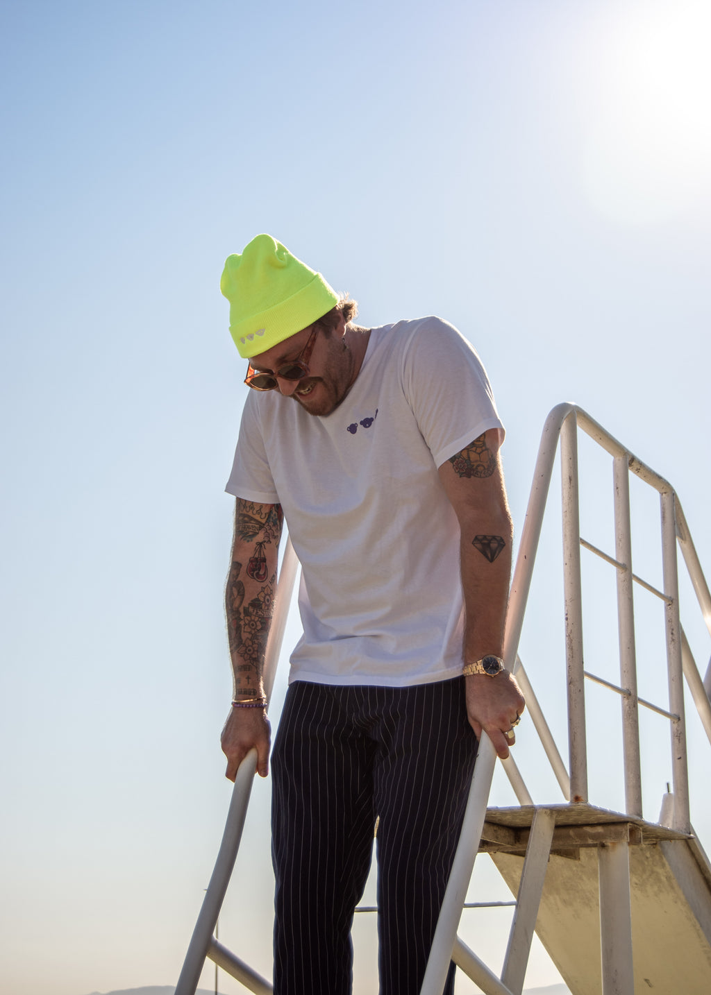 THREE WISE CHIMPS NEON YELLOW BEANIE