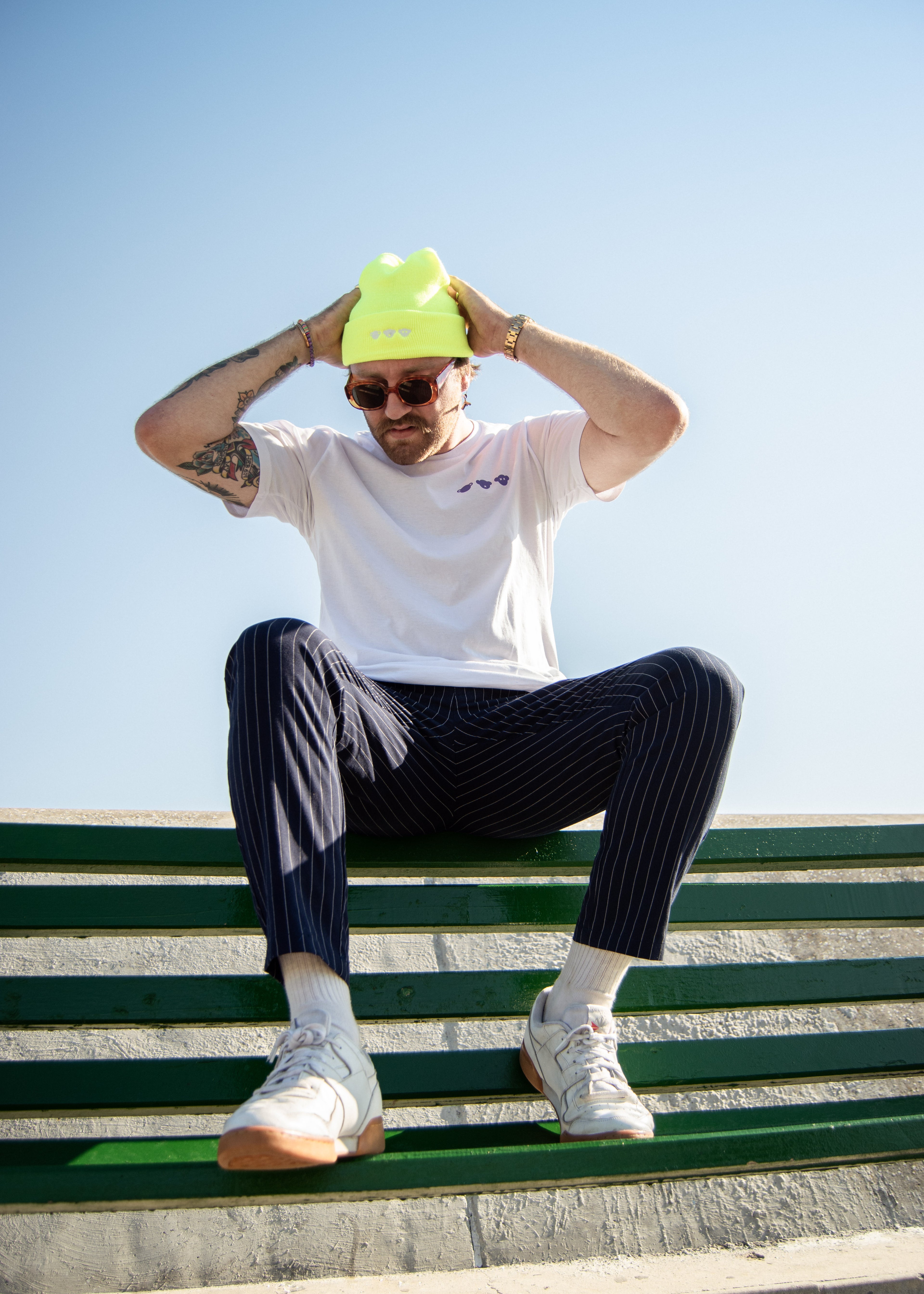 THREE WISE CHIMPS NEON YELLOW BEANIE