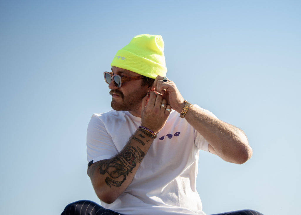 THREE WISE CHIMPS NEON YELLOW BEANIE