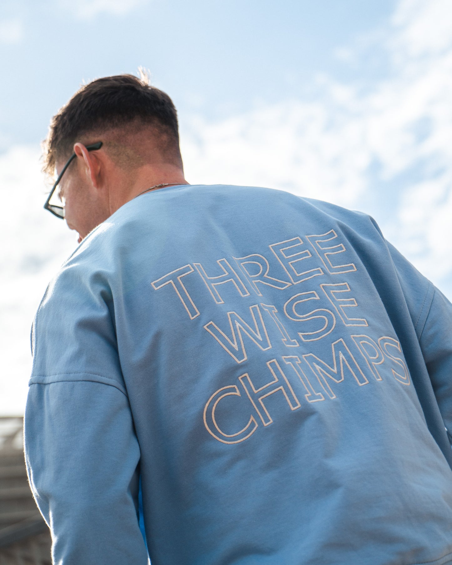 Mens Blue Oversized Crew Neck Top