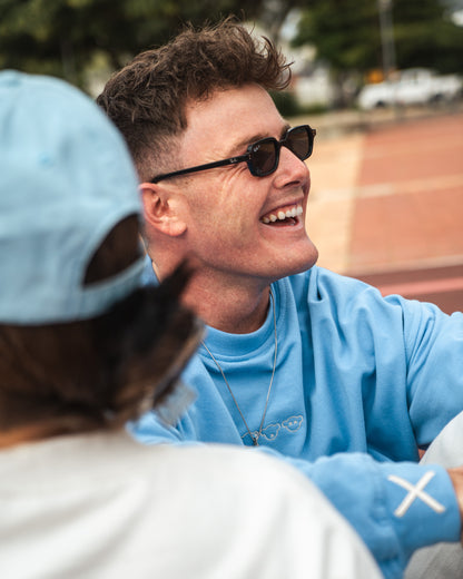 Mens Blue Oversized Crew Neck Top